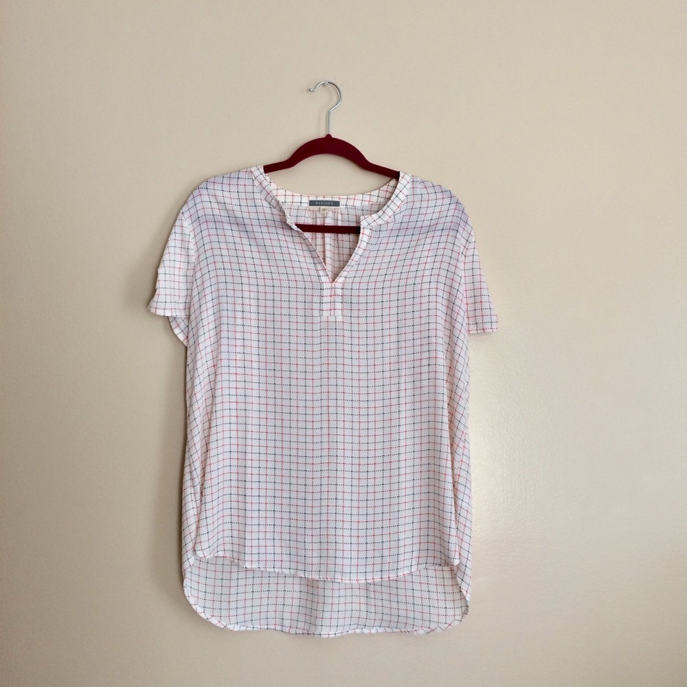 Anthropologie Pleione Sheer Dotted Plaid Blouse